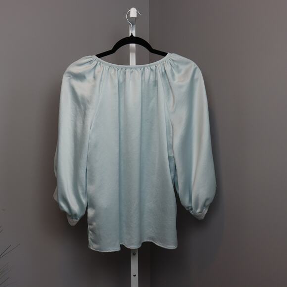 Karen Kane Light Blue Satin Tie Neck Blouse Size Small - Picture 2 of 3